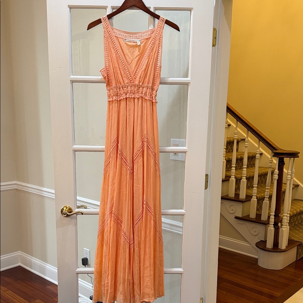 Chelsea & Violet Peach Boho Maxi Dress Medium Sleeveless Summer Wedding Guest